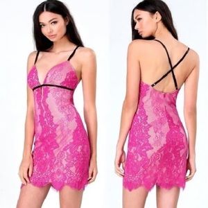 💋 bebe dress lace deep v hot pink 6 plunging New RARE 💋